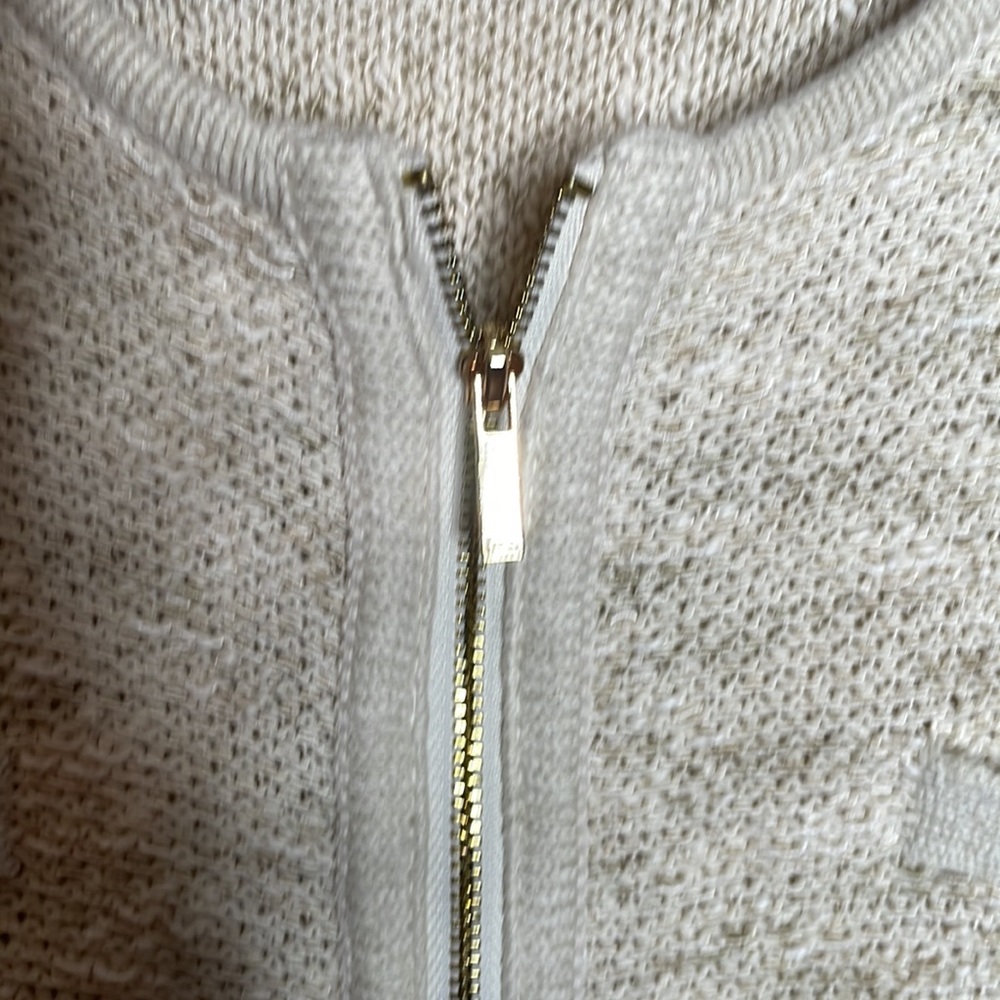 Jones New York Collection tweedy woven cardigan in natural beige, size large - Picture 4 of 10